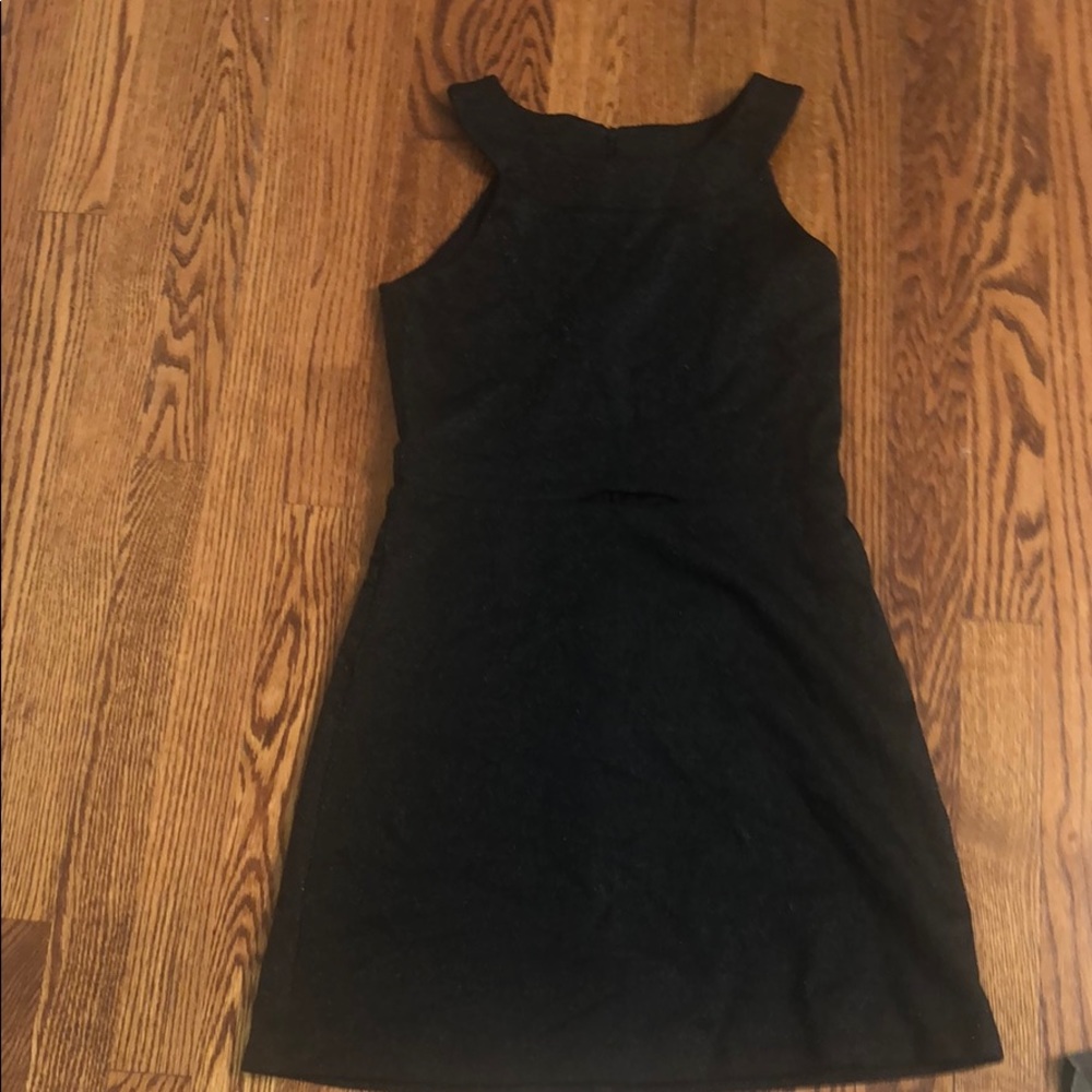 Short Halter Black Fitted Dress with a Cutout